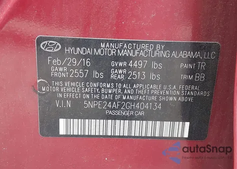 2016 Hyundai Sonata Se из США, поврежденный, VIN 5NPE24AF2GH404134